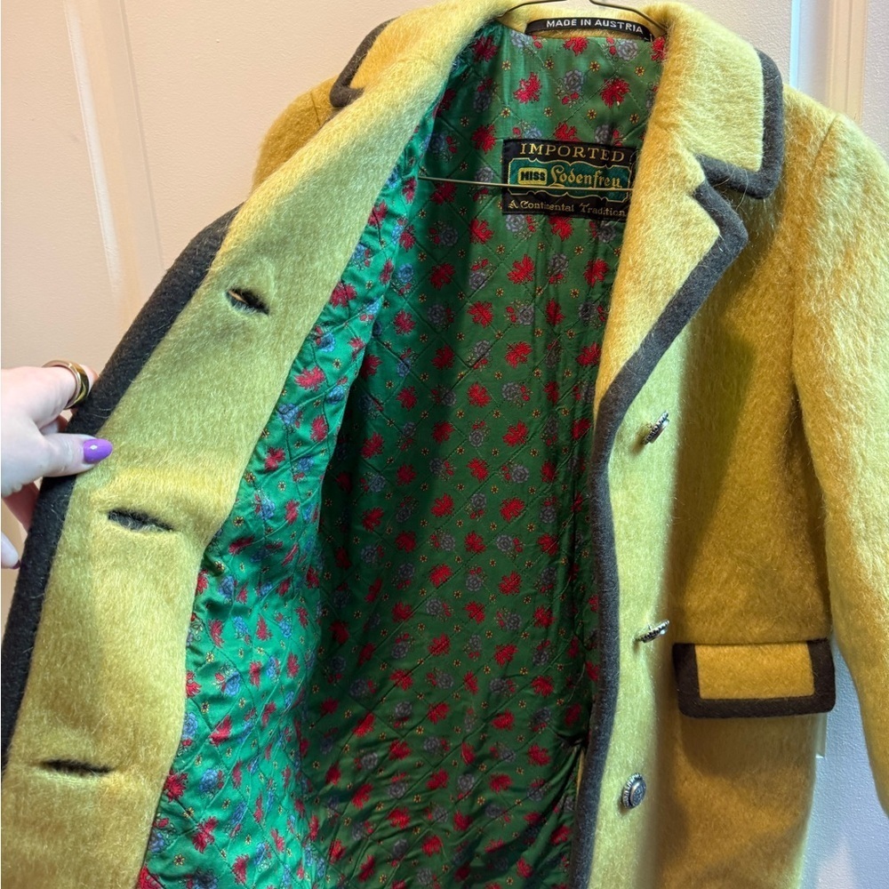 VTG Lodenfrey 60s Austrian Yellow Loden Wool Mohair Coat Petite XXS/Kids 12 - Picture 9 of 13